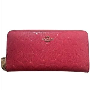 Pink coach signature accordion zip wallet